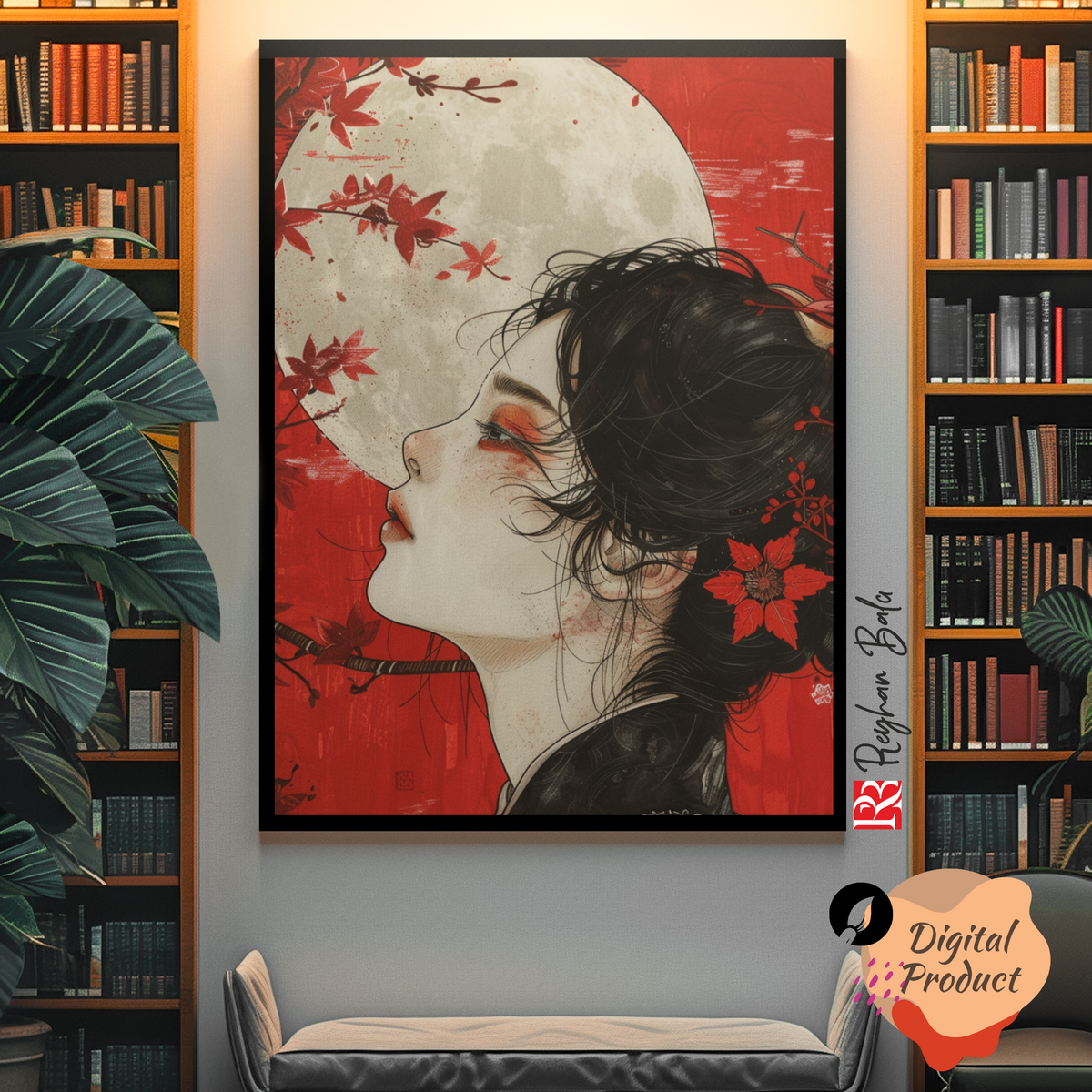 Red Girl Wall Art: Modern Digital Prints – Reyhan Balci