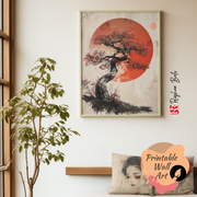 Japandi Tree Wall Art: Modern Digital Prints