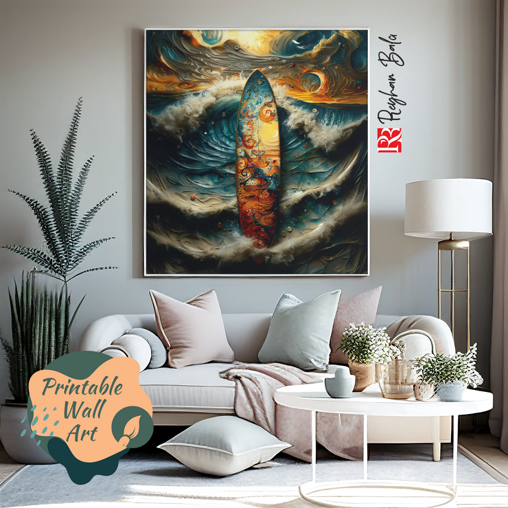 Surfboard & Waves Printable Wall Art