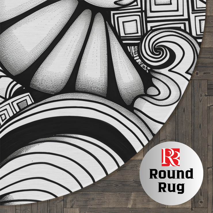 Abstract Black and White Round Rug