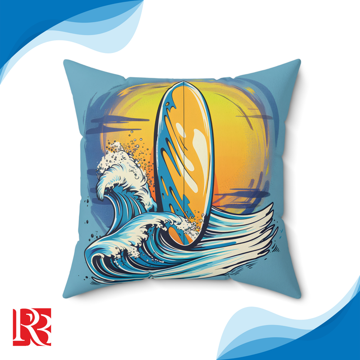 Coastal Life Square Pillow and Cover – Blue Surfboard Design