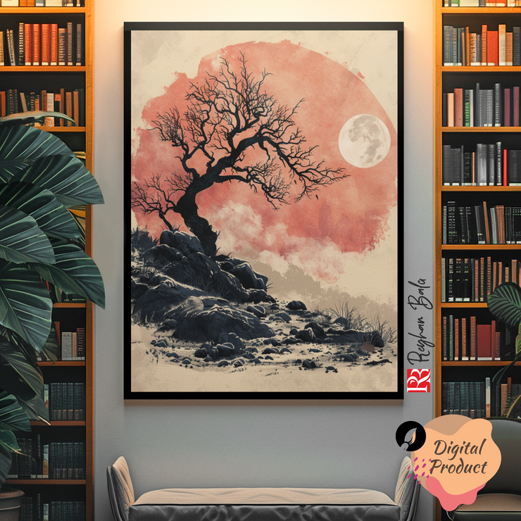 Japandi Tree Wall Art: Modern Digital Prints for Interior Design