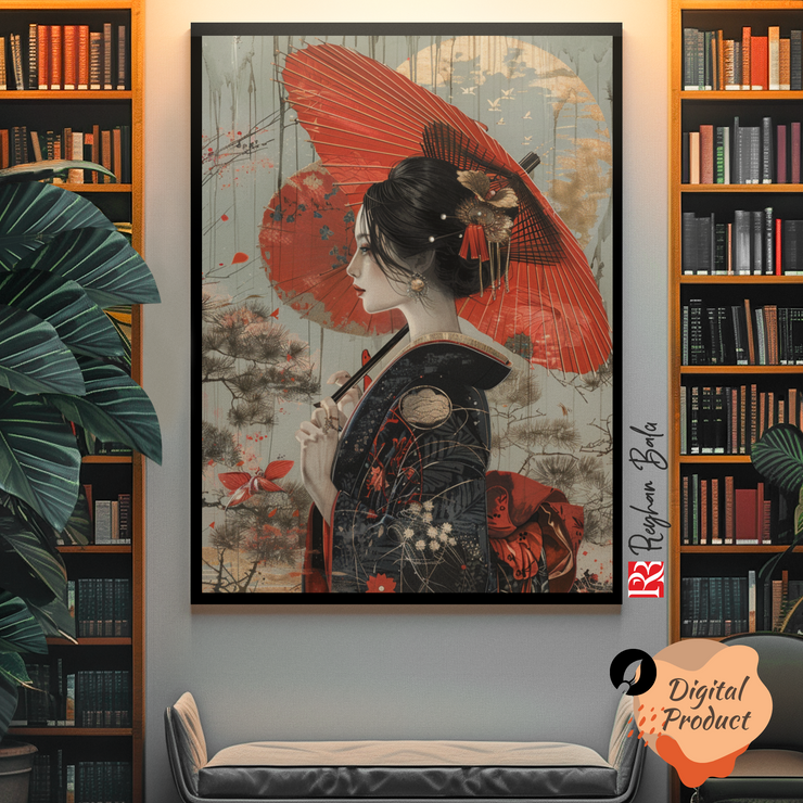 Japanese Girl Wall Art: Modern Digital Prints